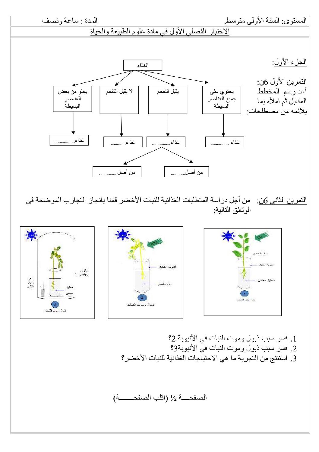 اختبار في العلوم الطبيعية الفصل الأول السنة الأولى متوسط رقم 04
