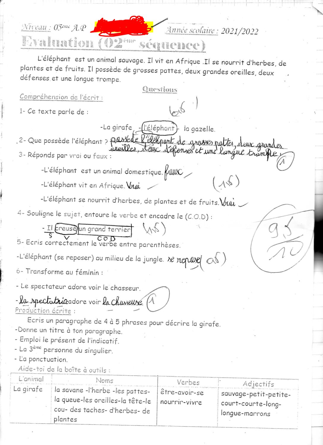 إختبار الفصل الأول في اللغة الفرنسية السنة الخامسة ابتدائي رقم 88