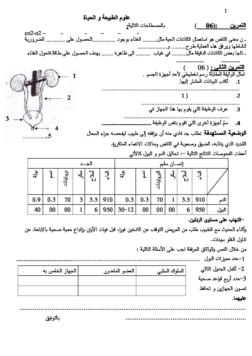 اختبار في العلوم الطبيعية الفصل الثاني السنة الأولى متوسط رقم 09