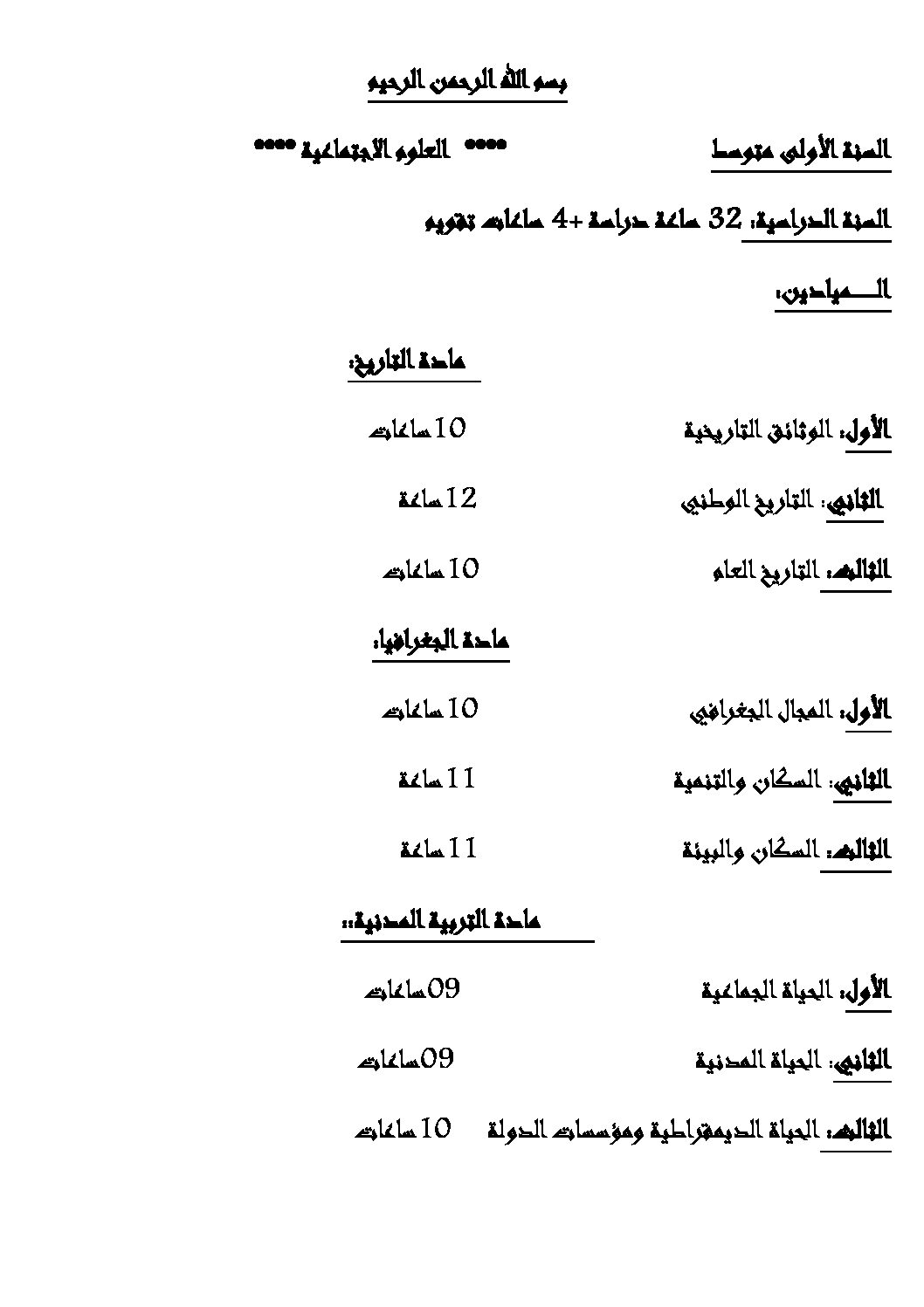 مذكرات التاريخ والجغرافيا السنة الأولى متوسط الجيل الثاني رقم 01