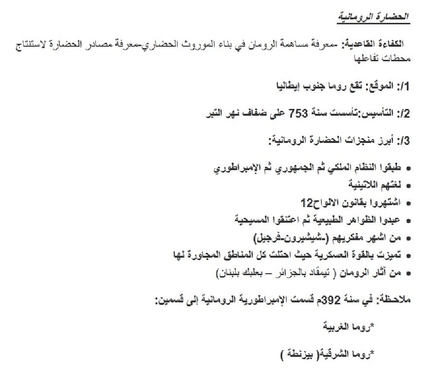 ملخص مختصر لدروس التاريخ السنة الأولى متوسط