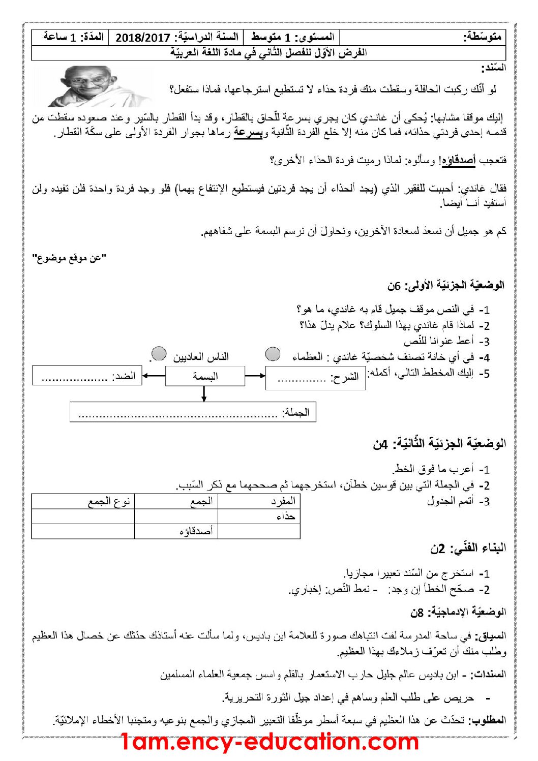 فرض في اللغة العربية الفصل الثاني السنة الأولى متوسط رقم 10