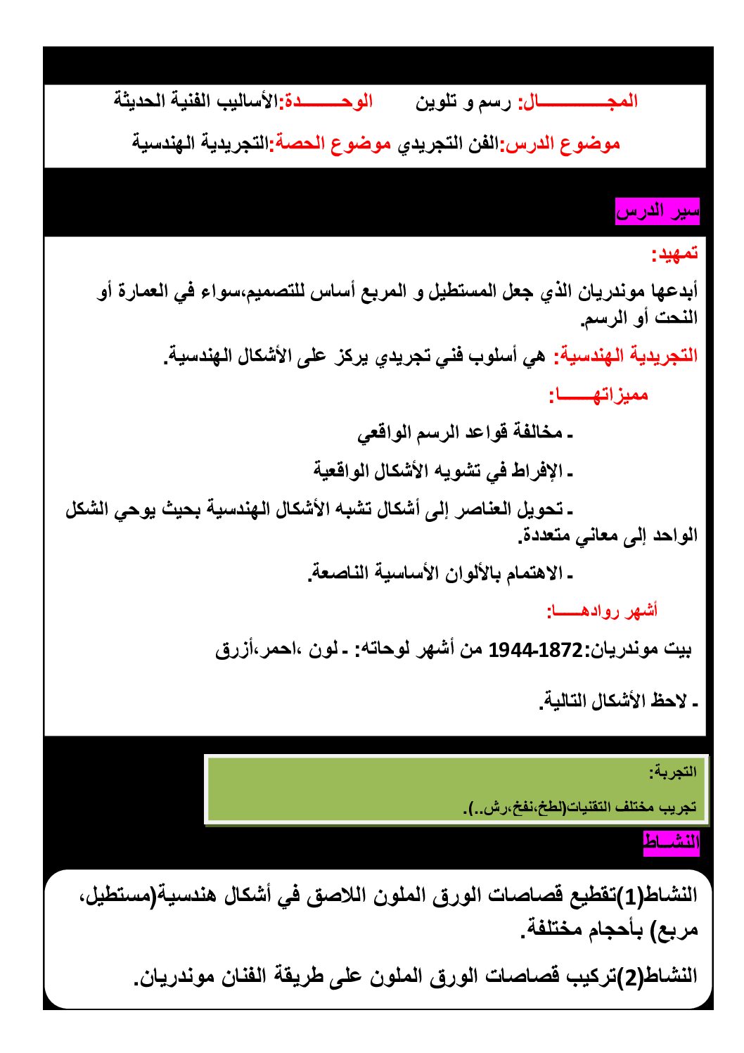 رسم و تلوین - الأسالیب الفنیة الحدیثة - الفن التجریدي