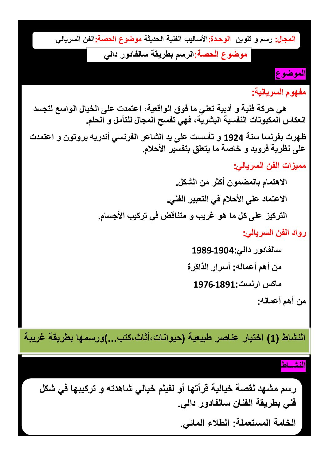 رسم و تلوین - الأسالیب الفنیة الحدیثة - الفن السریالي