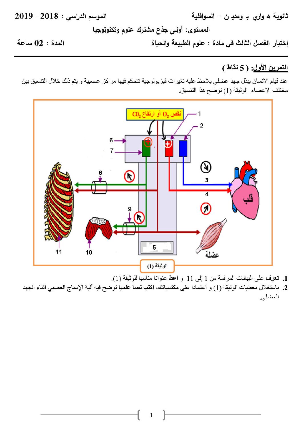 اختبار في العلوم الطبيعية الفصل الثالث السنة الأولى ثانوي رقم 10 مع التصحيح