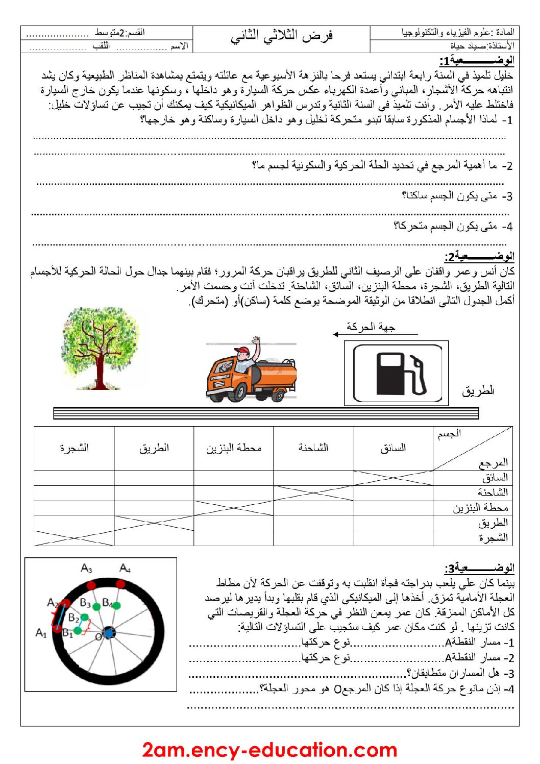 فرض في العلوم الفيزيائية الفصل الثاني السنة الثانية متوسط رقم 10