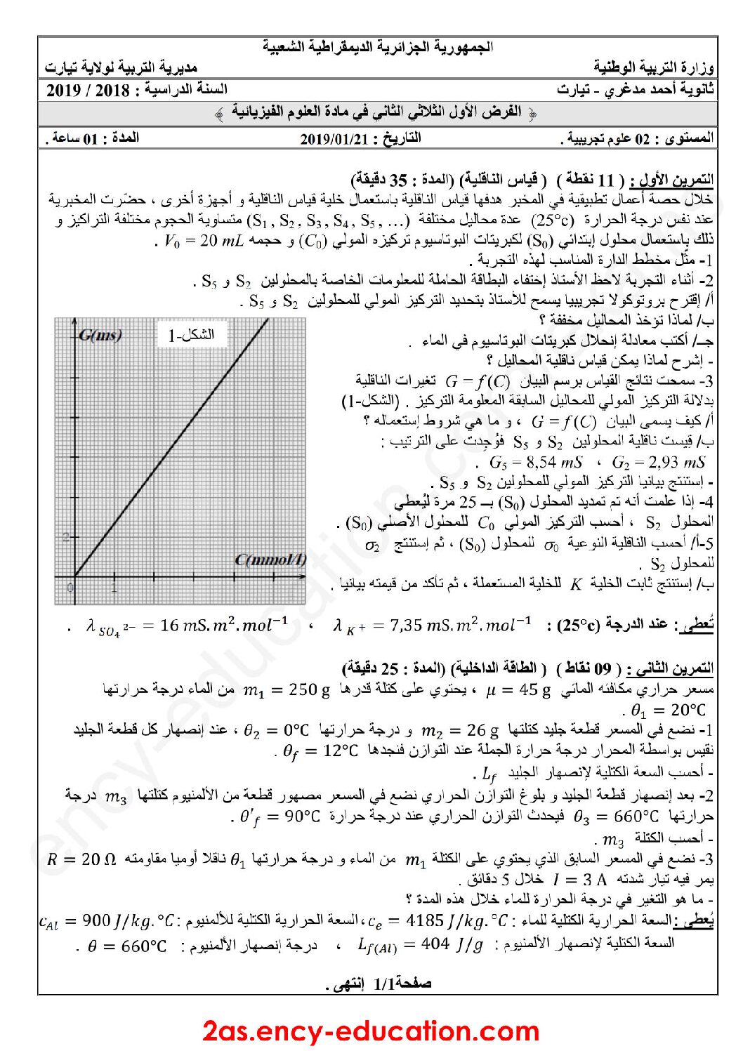 فرض في العلوم الفيزيائية الفصل الثاني السنة الثانية ثانوي علمي رقم 10