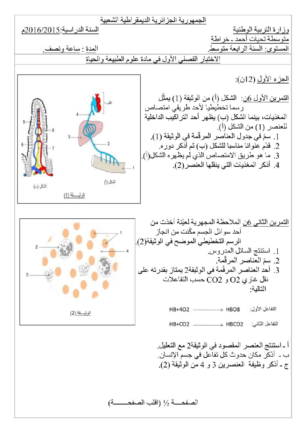 اختبار  في العلوم الطبيعية الفصل الأول السنة الرابعة متوسط رقم 11