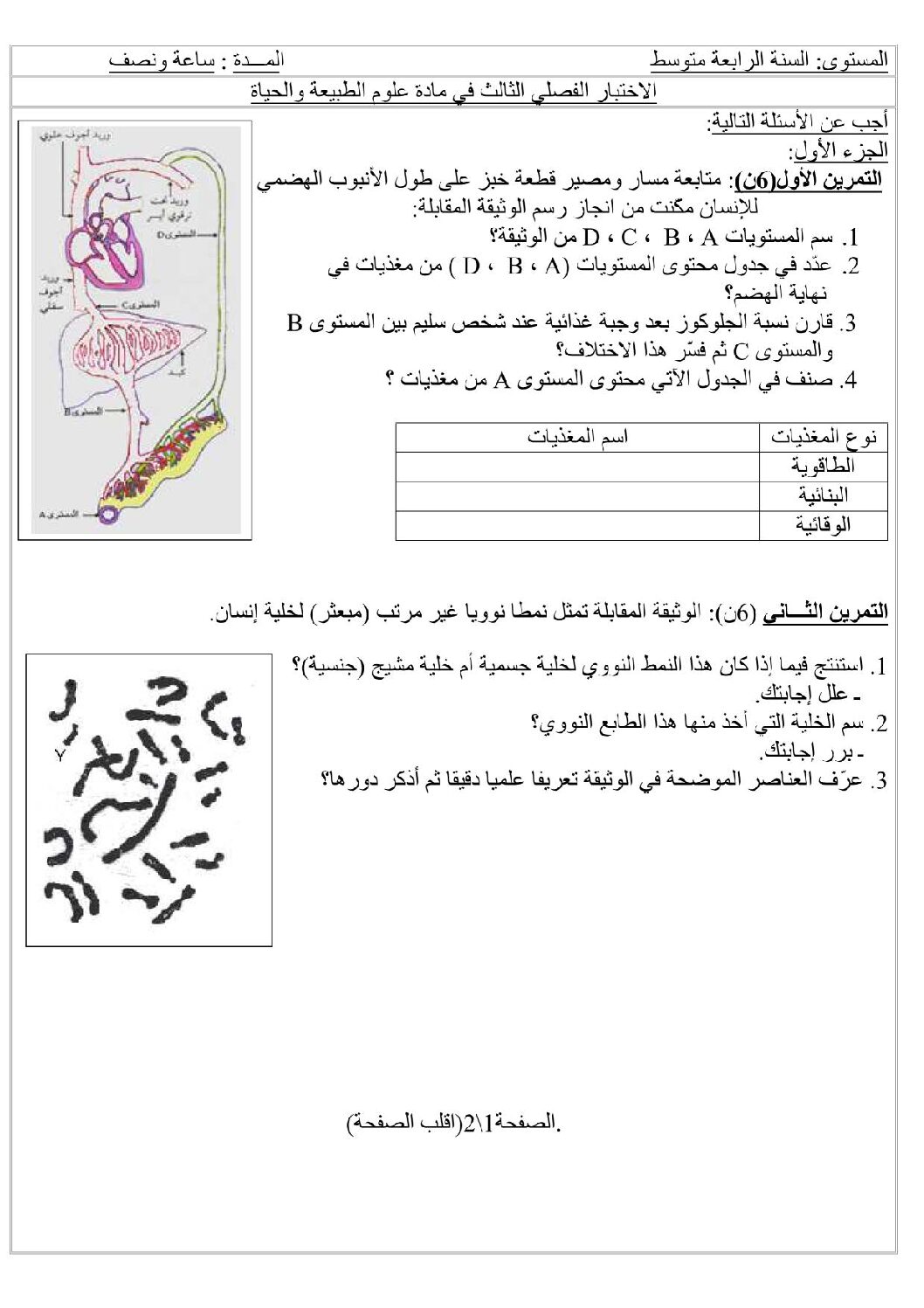 اختبار في العلوم الطبيعية الفصل الثالث السنة الرابعة متوسط رقم 12