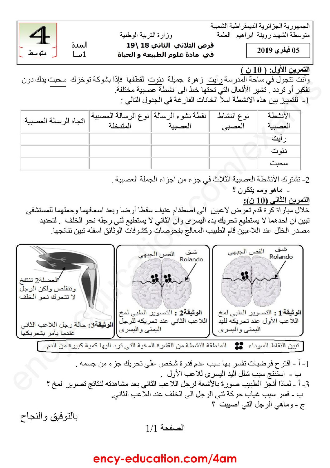 فرض في العلوم الطبيعية الفصل الثاني السنة الرابعة متوسط رقم 12