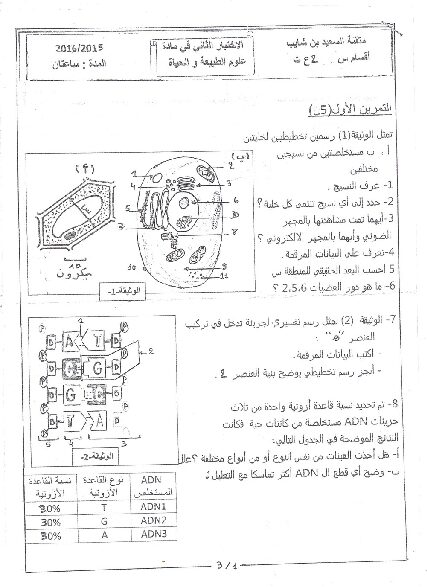 اختبار في العلوم الطبيعية الفصل الثاني السنة الثانية ثانوي علوم تجريبية رقم 13