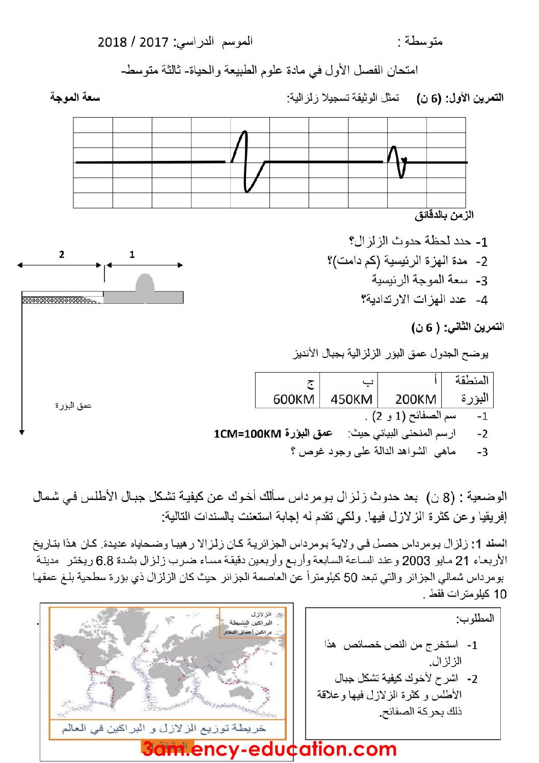 اختبار في العلوم الطبيعية الفصل الأول السنة الثالثة متوسط رقم 14