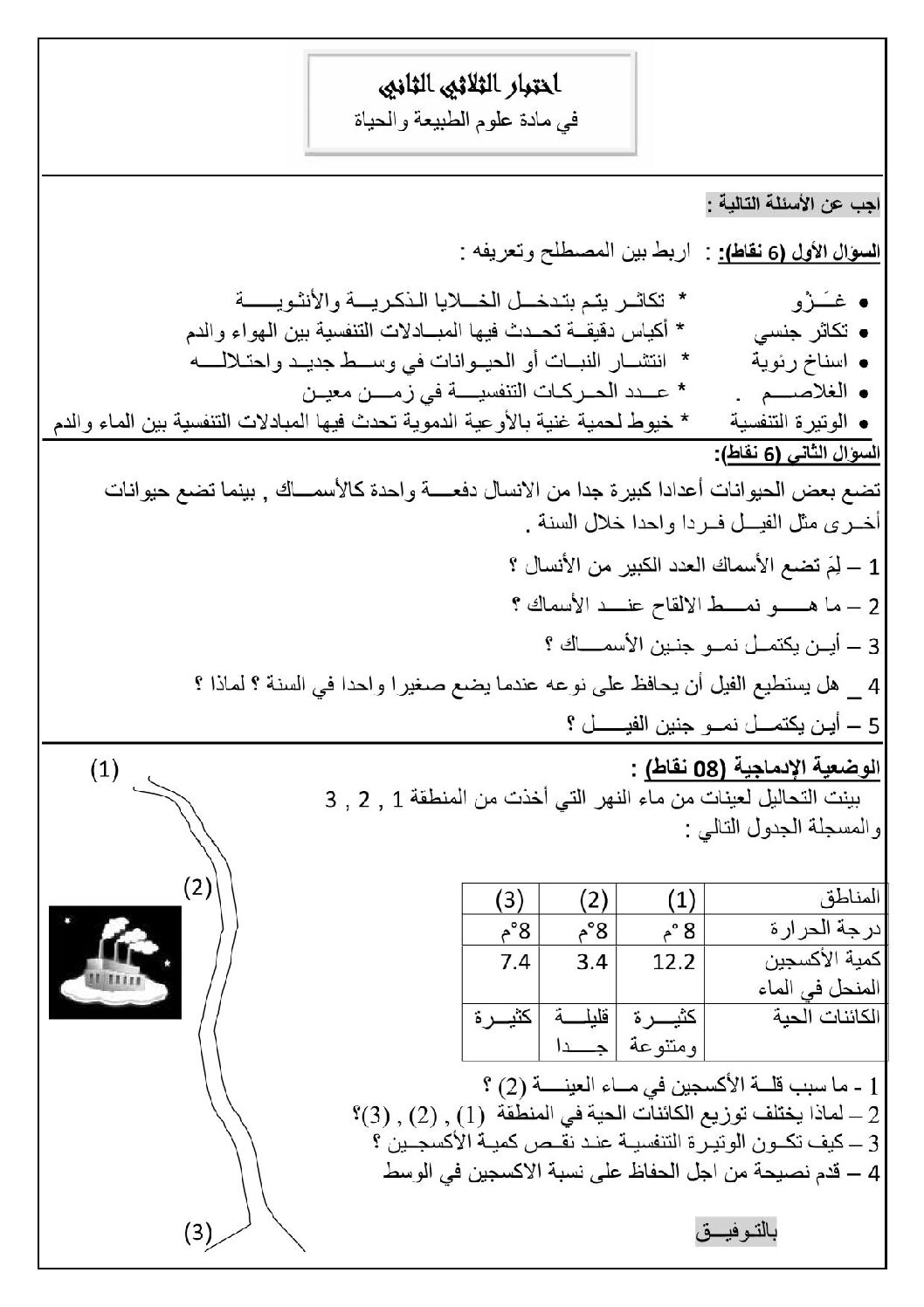 اختبار في العلوم الطبيعية الفصل الثاني السنة الثانية متوسط رقم 14 مع التصحيح