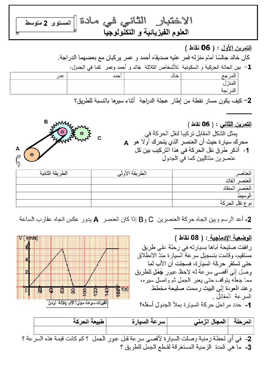 اختبار في العلوم الفيزيائية الفصل الثاني السنة الثانية متوسط رقم 14