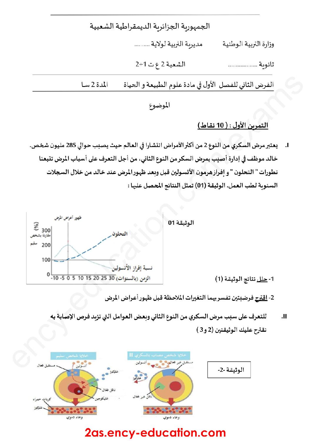 فرض في العلوم الطبيعية الفصل الأول السنة الثانية ثانوي علوم تجريبية رقم 14 مع التصحيح