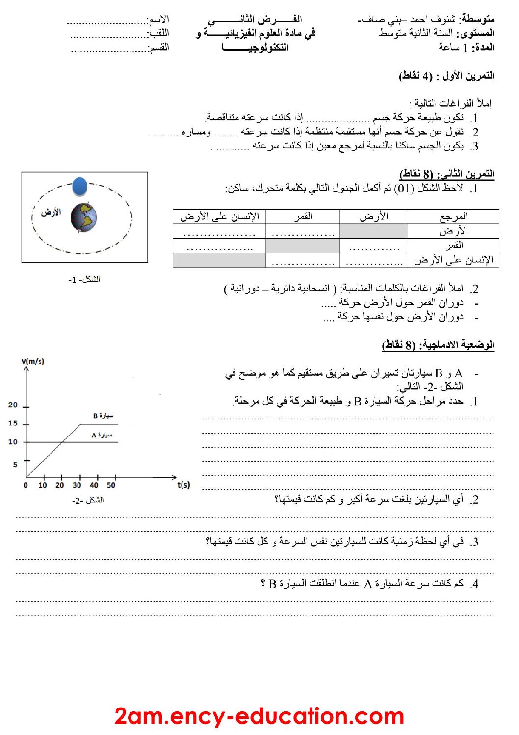 فرض في العلوم الفيزيائية الفصل الثاني السنة الثانية متوسط رقم 14