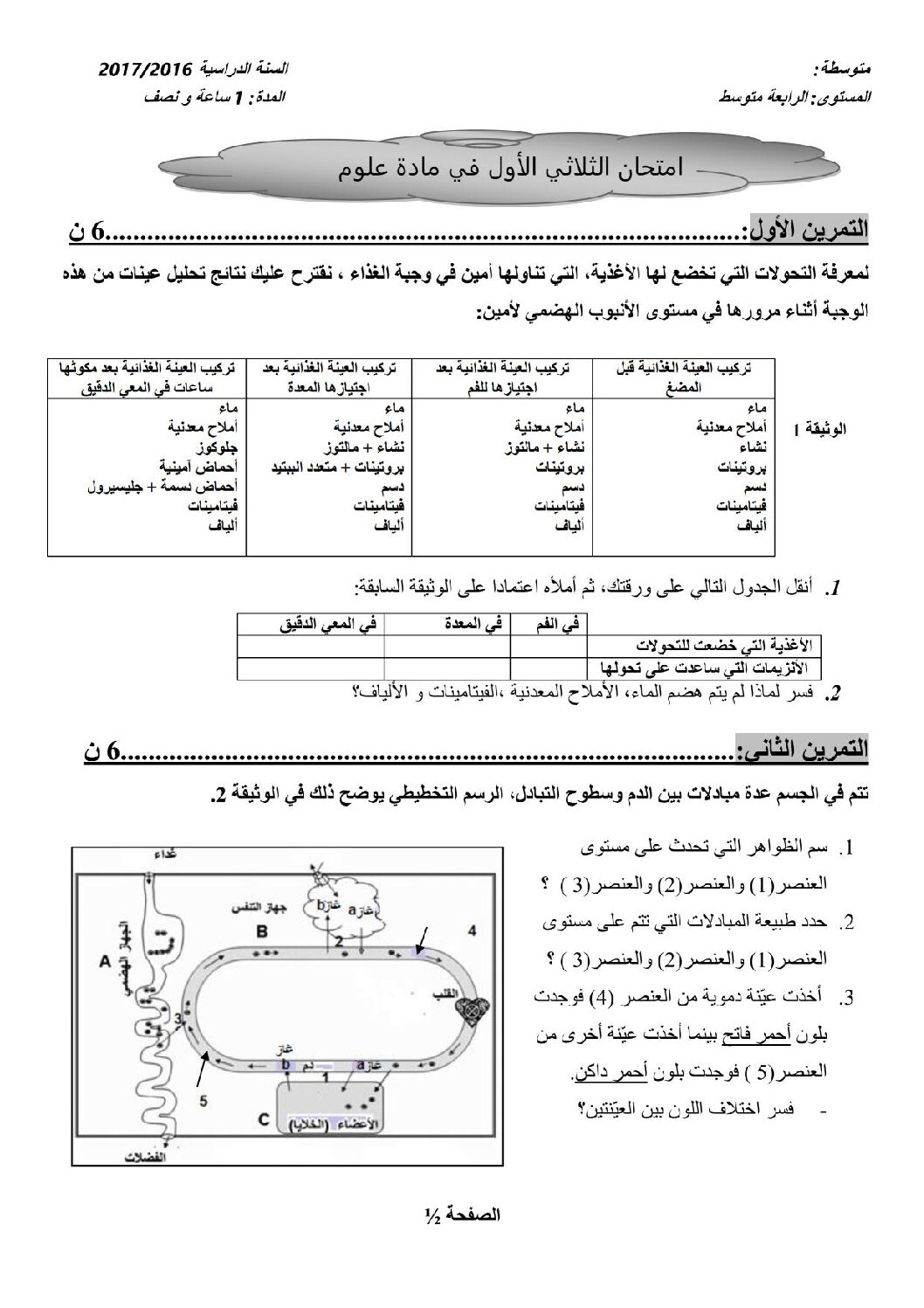 اختبار  في العلوم الطبيعية الفصل الأول السنة الرابعة متوسط رقم 15