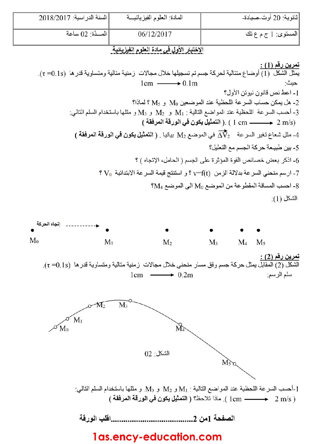 اختبار في العلوم الفيزيائية الفصل الأول السنة الأولى ثانوي رقم 15