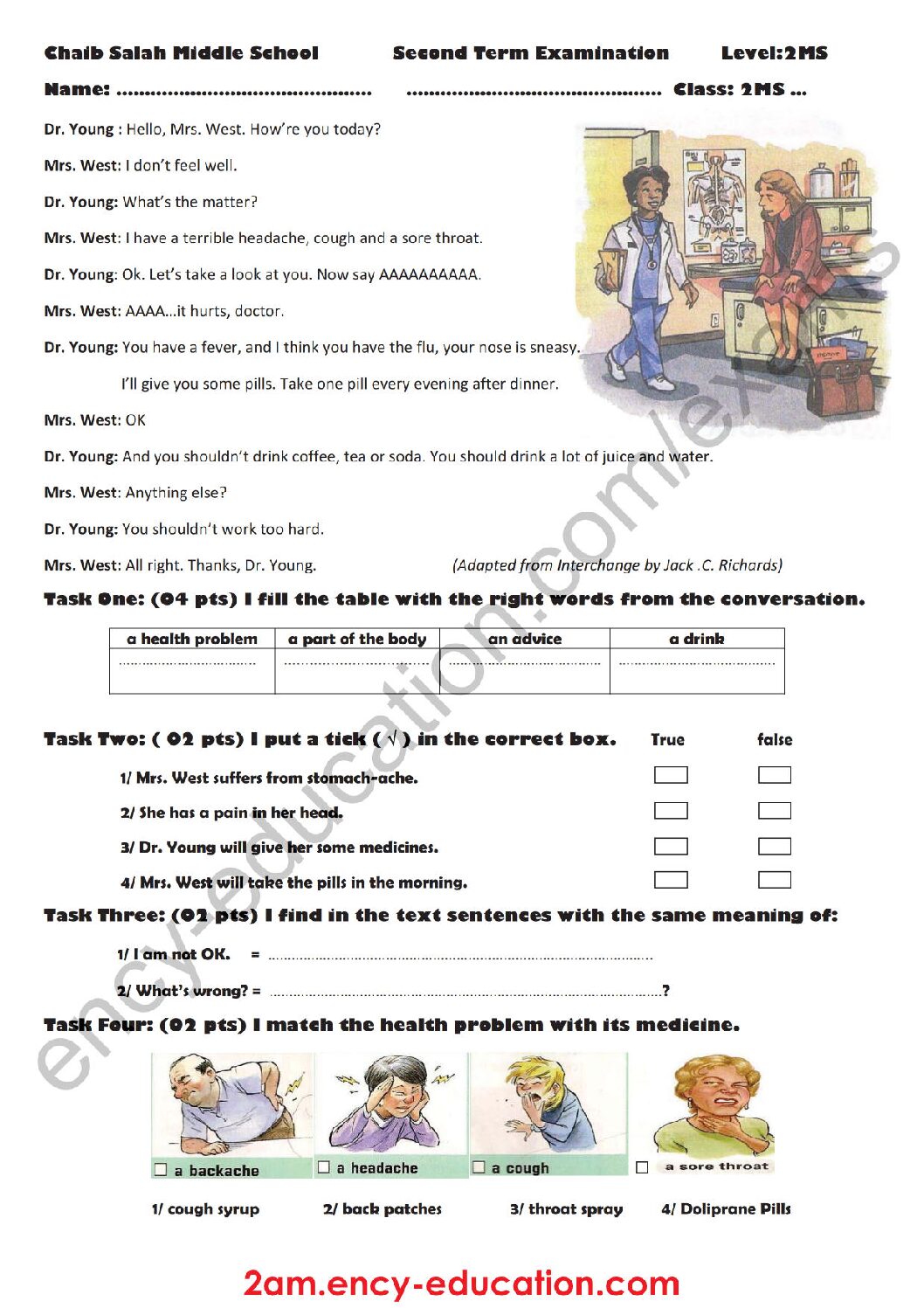 اختبار في اللغة الإنجليزية الفصل الثاني السنة الثانية متوسط رقم 15