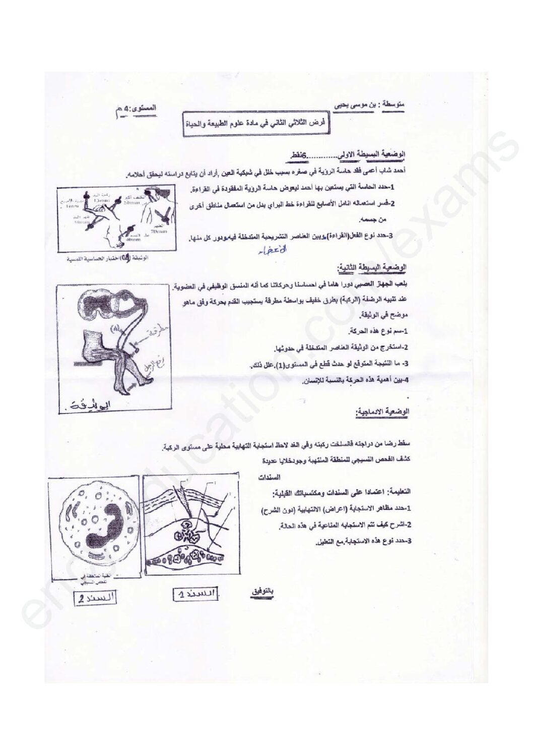 فرض في العلوم الطبيعية الفصل الثاني السنة الرابعة متوسط رقم 16