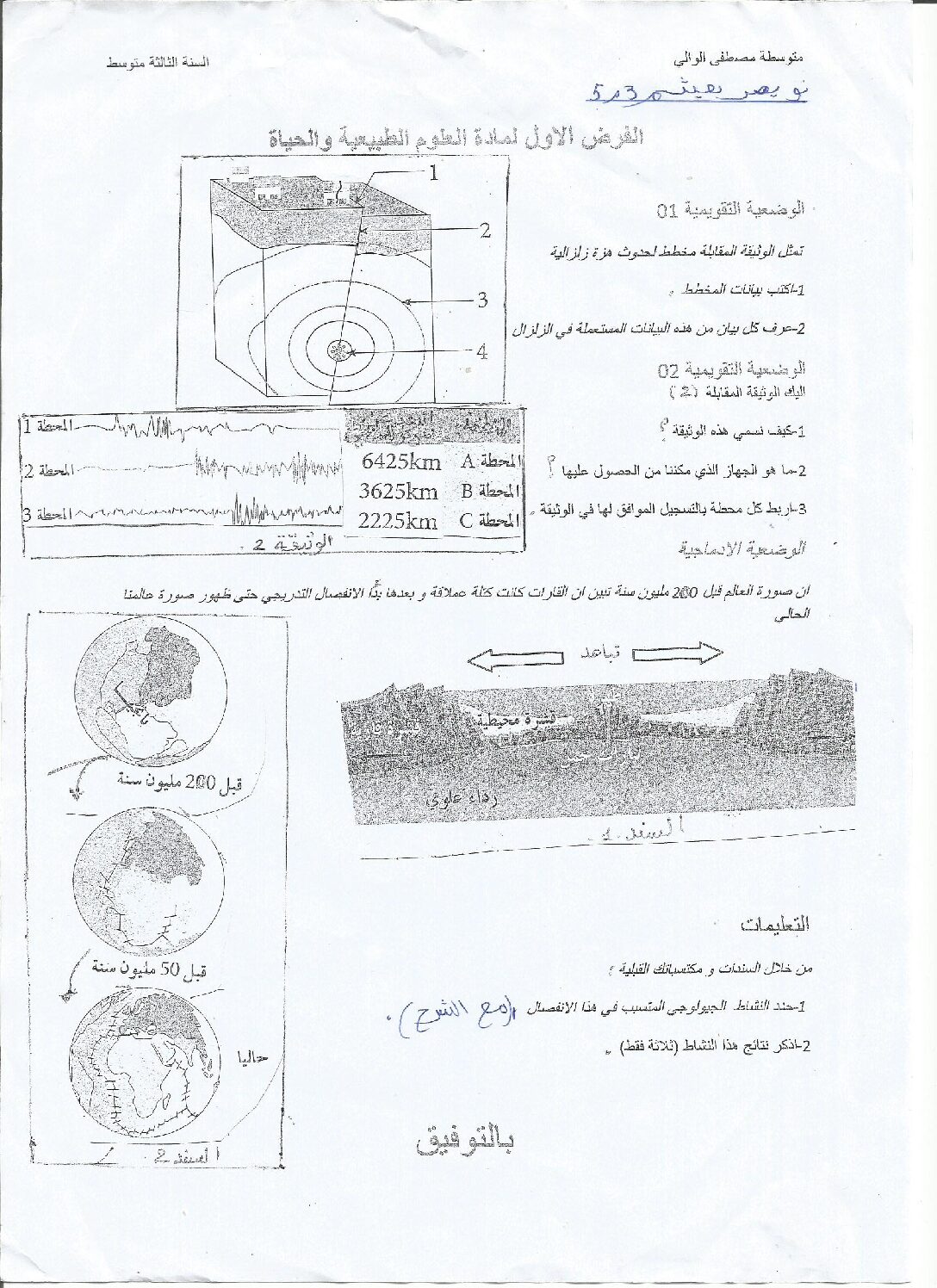 فرض في العلوم الطبيعية الفصل الأول السنة الثالثة متوسط رقم 17