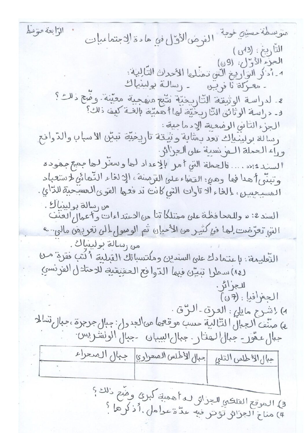 فرض في التربية المدنية الفصل الأول السنة الرابعة متوسط رقم 18