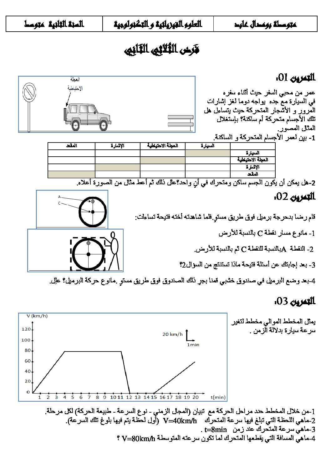 فرض في العلوم الفيزيائية الفصل الثاني السنة الثانية متوسط رقم 18