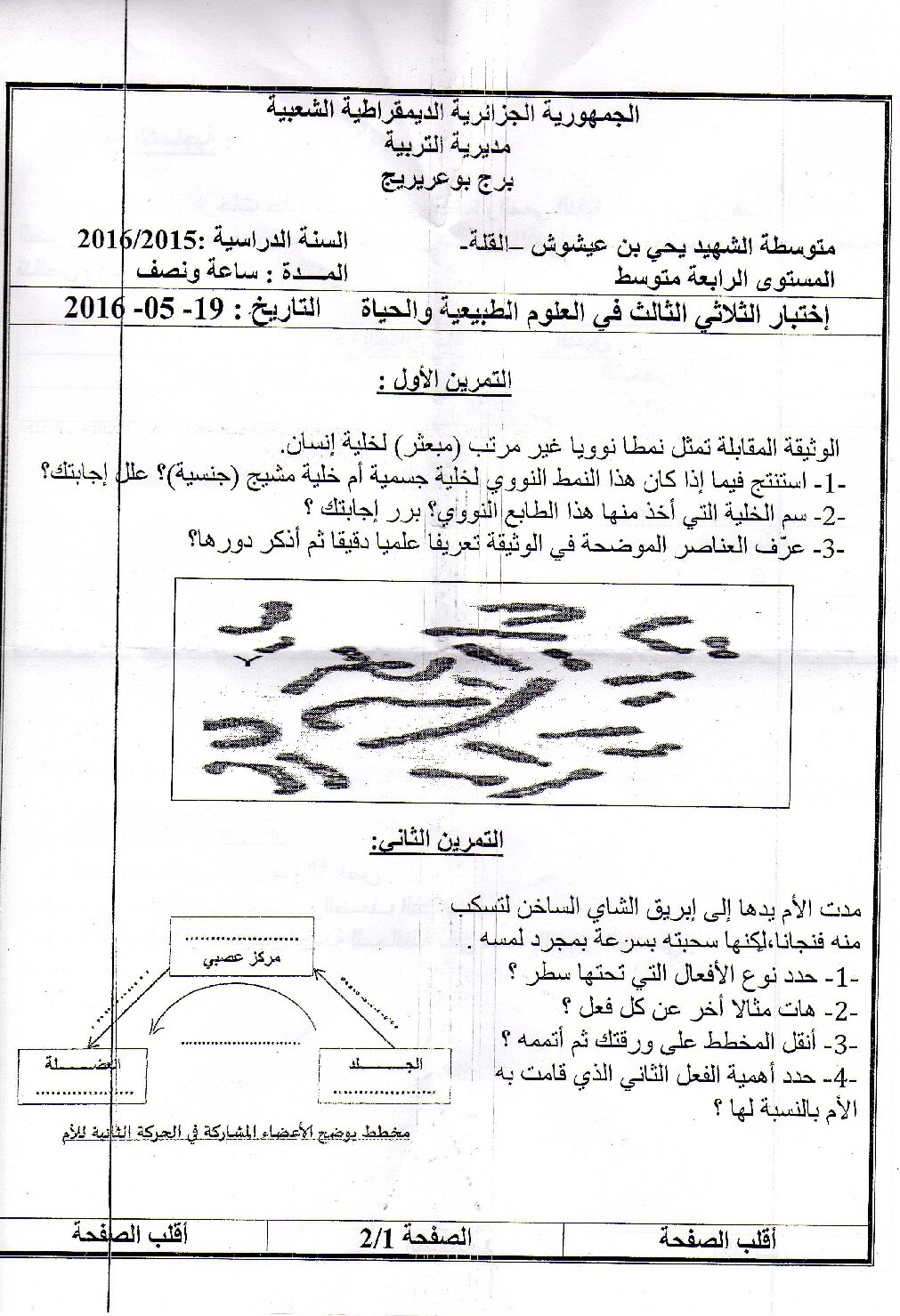 اختبار في العلوم الطبيعية الفصل الثالث السنة الرابعة متوسط رقم 19
