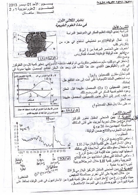 اختبار في العلوم الطبيعية الفصل الأول السنة الثانية ثانوي علوم تجريبية رقم 2