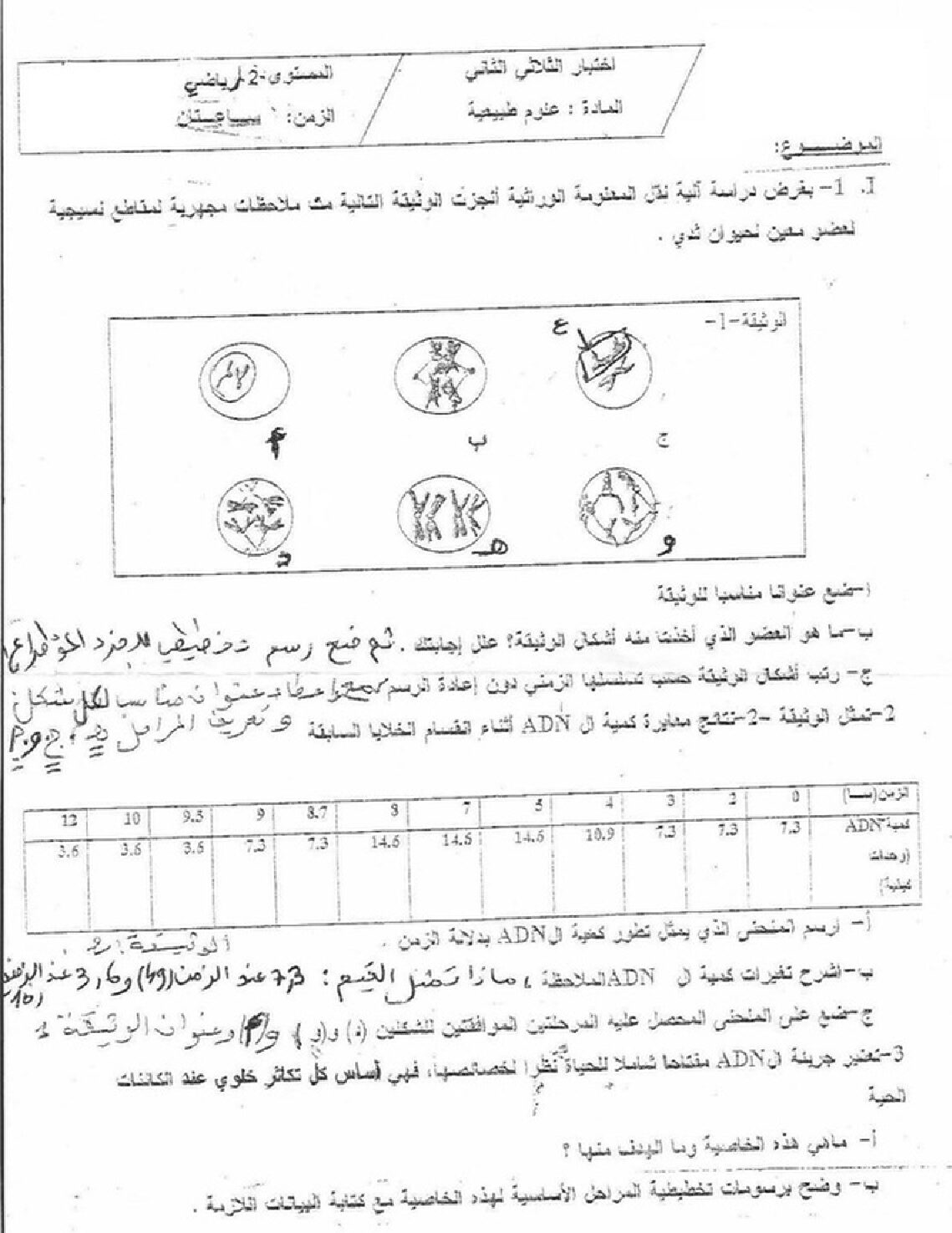 اختبار في العلوم الطبيعية الفصل الثاني السنة الثانية ثانوي رياضيات رقم 2