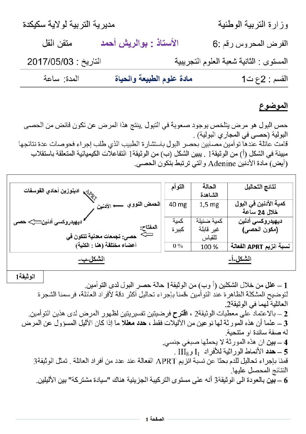 فرض في العلوم الطبيعية الفصل الثالث السنة الثانية ثانوي علوم تجريبية رقم 2 مع التصحيح