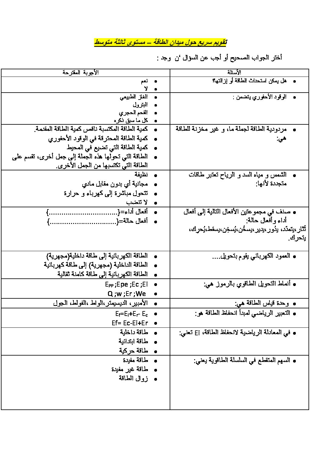 فرض في العلوم الفيزيائية الفصل الثاني السنة الثالثة متوسط رقم 20 مع التصحيح