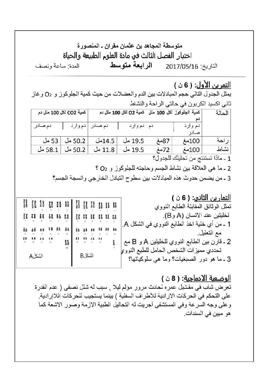 اختبار في العلوم الطبيعية الفصل الثالث السنة الرابعة متوسط رقم 21 مع التصحيح