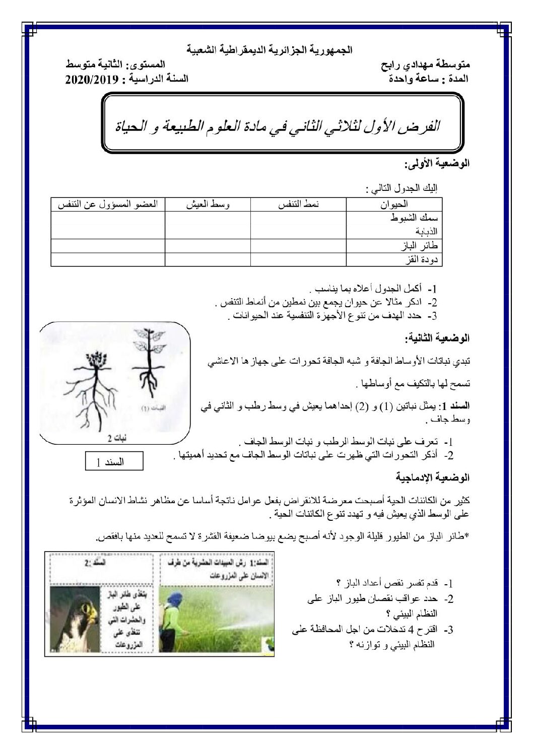 فرض في العلوم الطبيعية الفصل الثاني السنة الثانية متوسط رقم 21