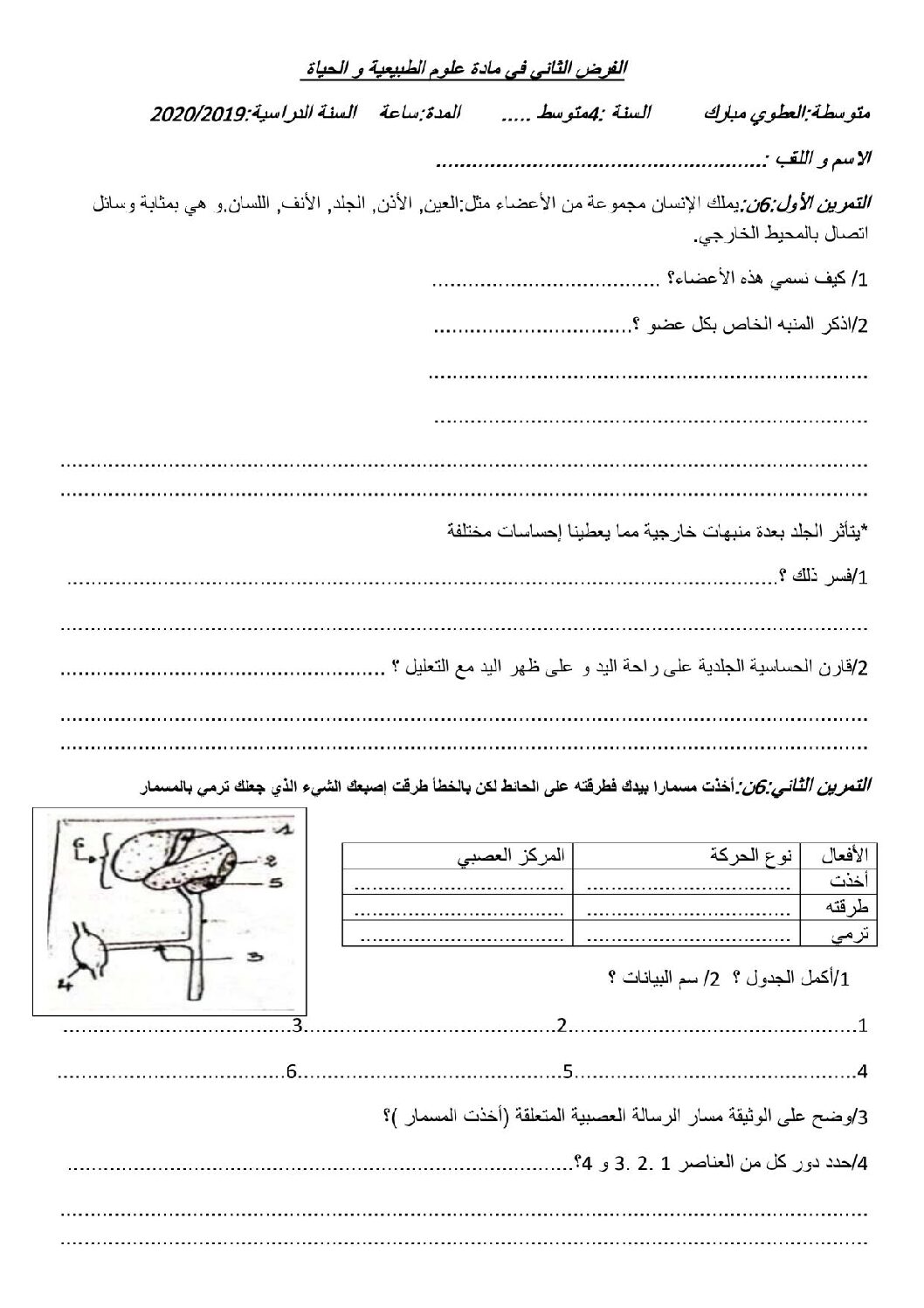 فرض في العلوم الطبيعية الفصل الثاني السنة الرابعة متوسط رقم 22