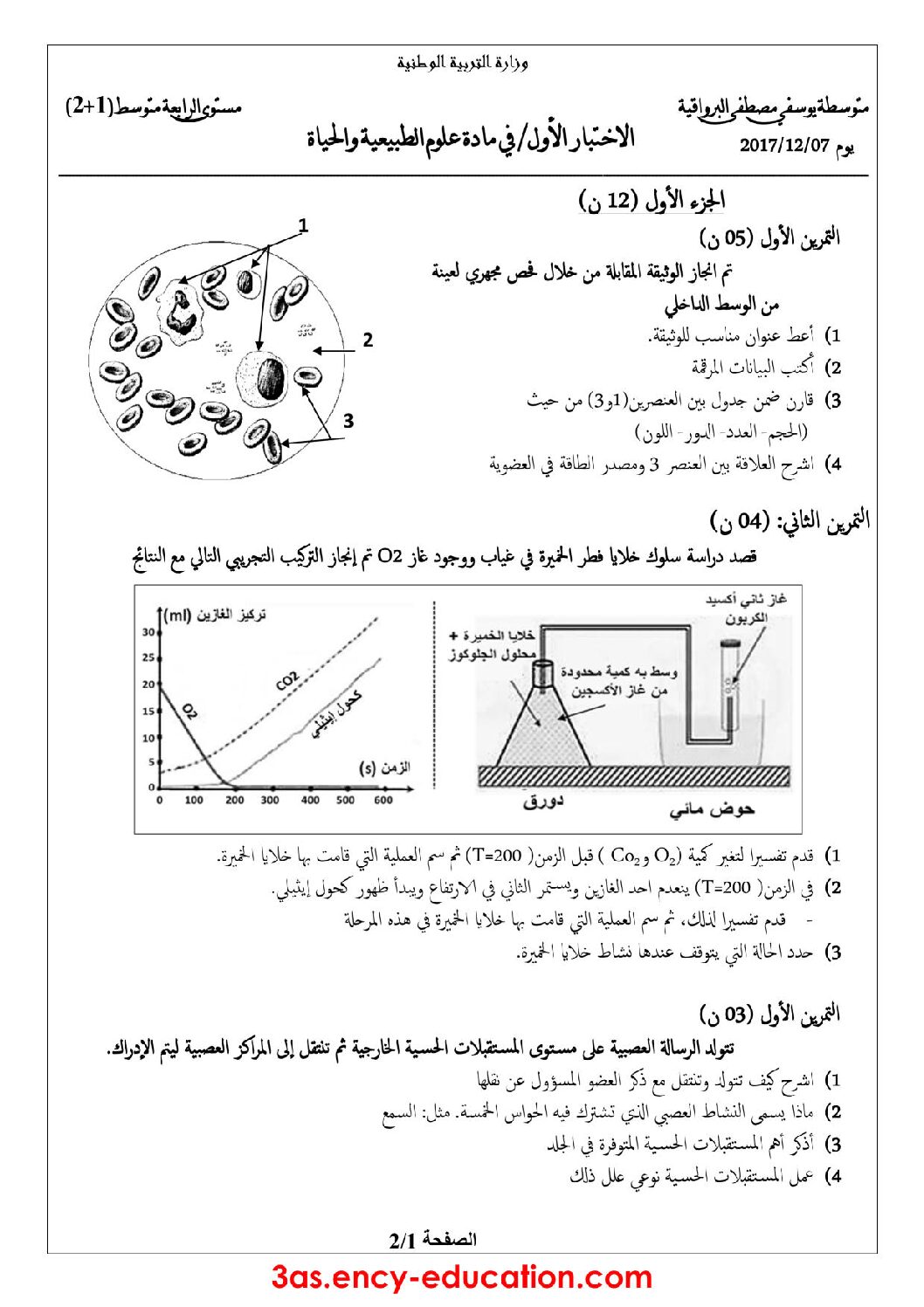 اختبار  في العلوم الطبيعية الفصل الأول السنة الرابعة متوسط رقم 23