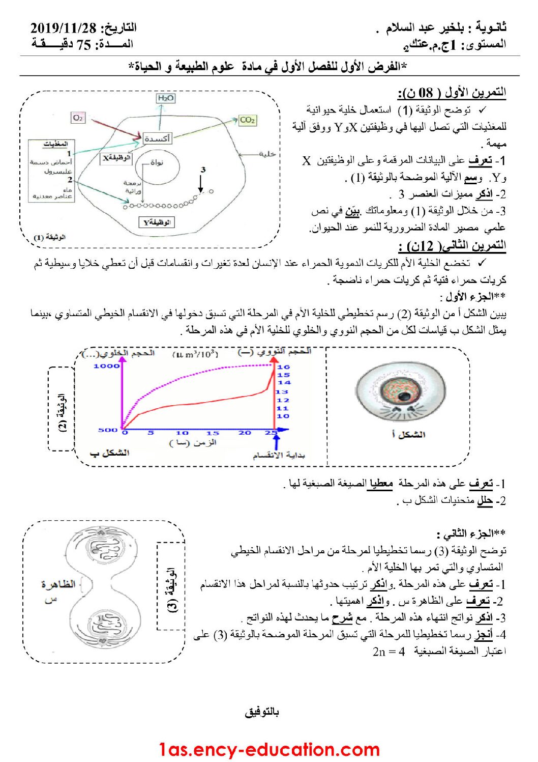 فرض في العلوم الطبيعية الفصل الأول السنة الأولى ثانوي رقم 25