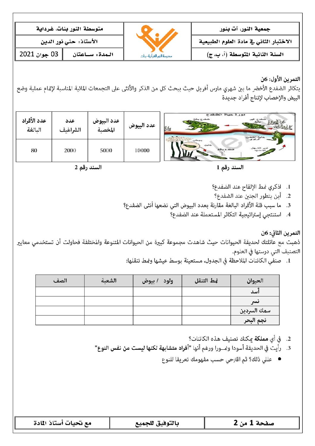 اختبار في العلوم الطبيعية الفصل الثالث السنة الثانية متوسط رقم 26