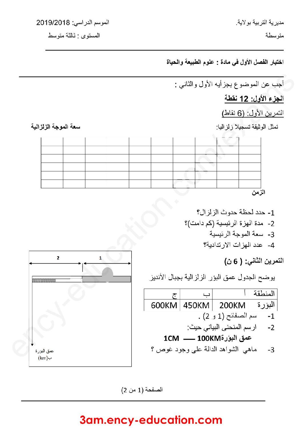 اختبار في العلوم الطبيعية الفصل الأول السنة الثالثة متوسط رقم 27