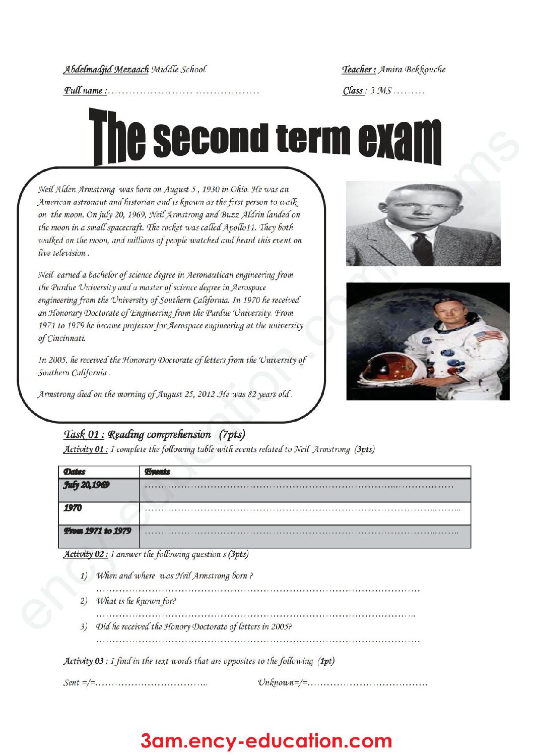 اختبار في اللغة الإنجليزية الفصل الثاني السنة الثالثة متوسط رقم 28