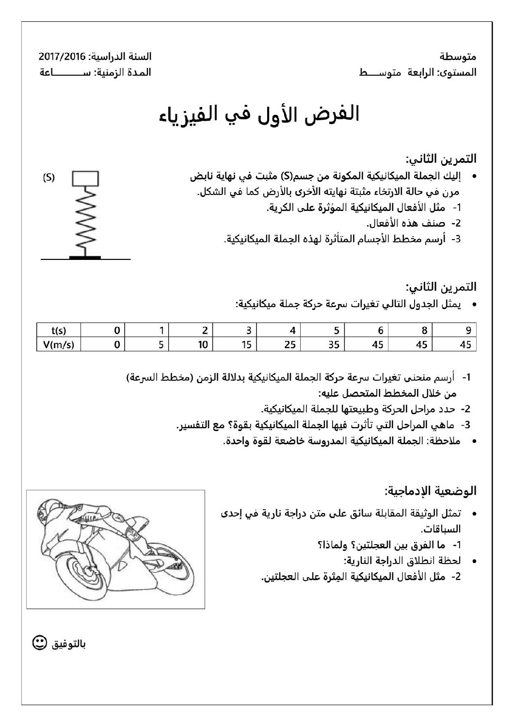 فرض في العلوم الفيزيائية الفصل الأول السنة الرابعة متوسط رقم 3