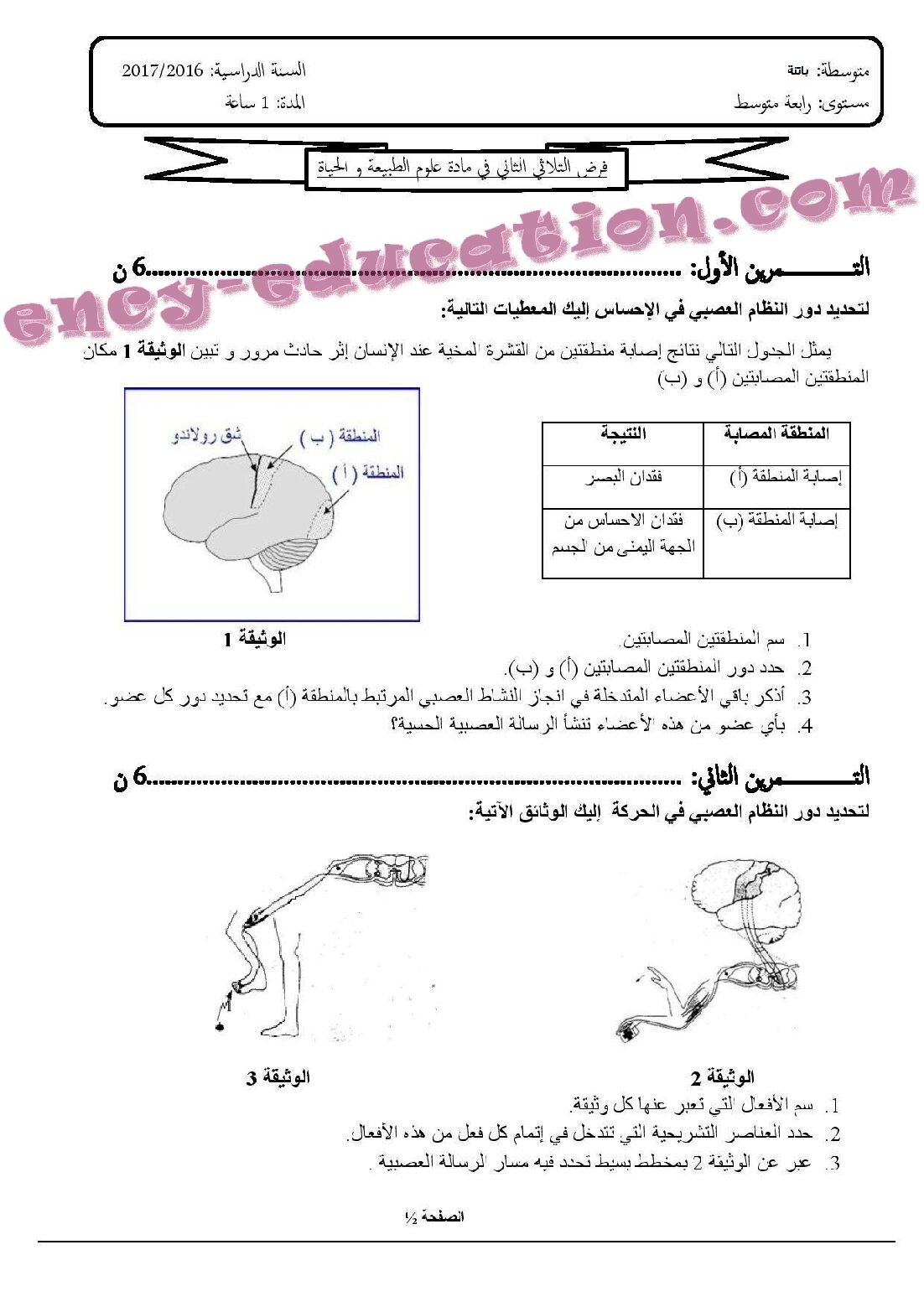 فرض في العلوم الطبيعية الفصل الثاني السنة الرابعة متوسط رقم 3