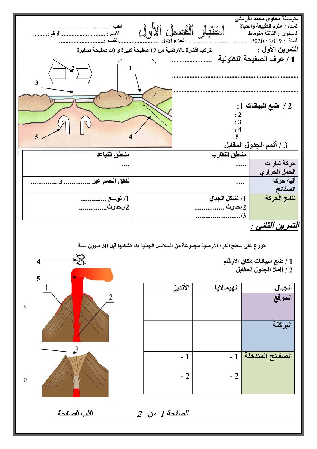 اختبار في العلوم الطبيعية الفصل الأول السنة الثالثة متوسط رقم 31 مع التصحيح