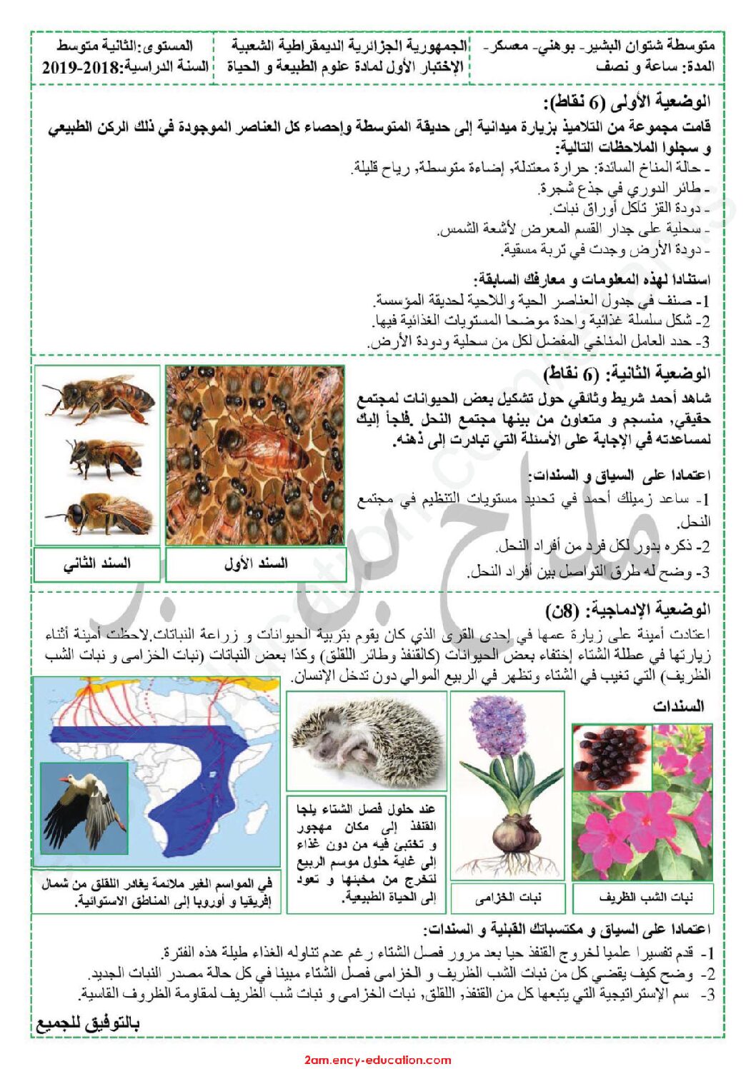 اختبار في العلوم الطبيعية الفصل الأول السنة الثانية متوسط رقم 31