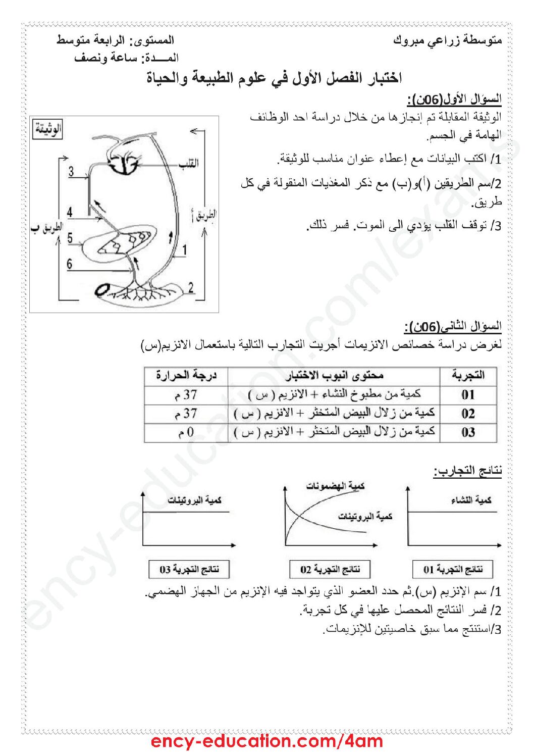 اختبار  في العلوم الطبيعية الفصل الأول السنة الرابعة متوسط رقم 31
