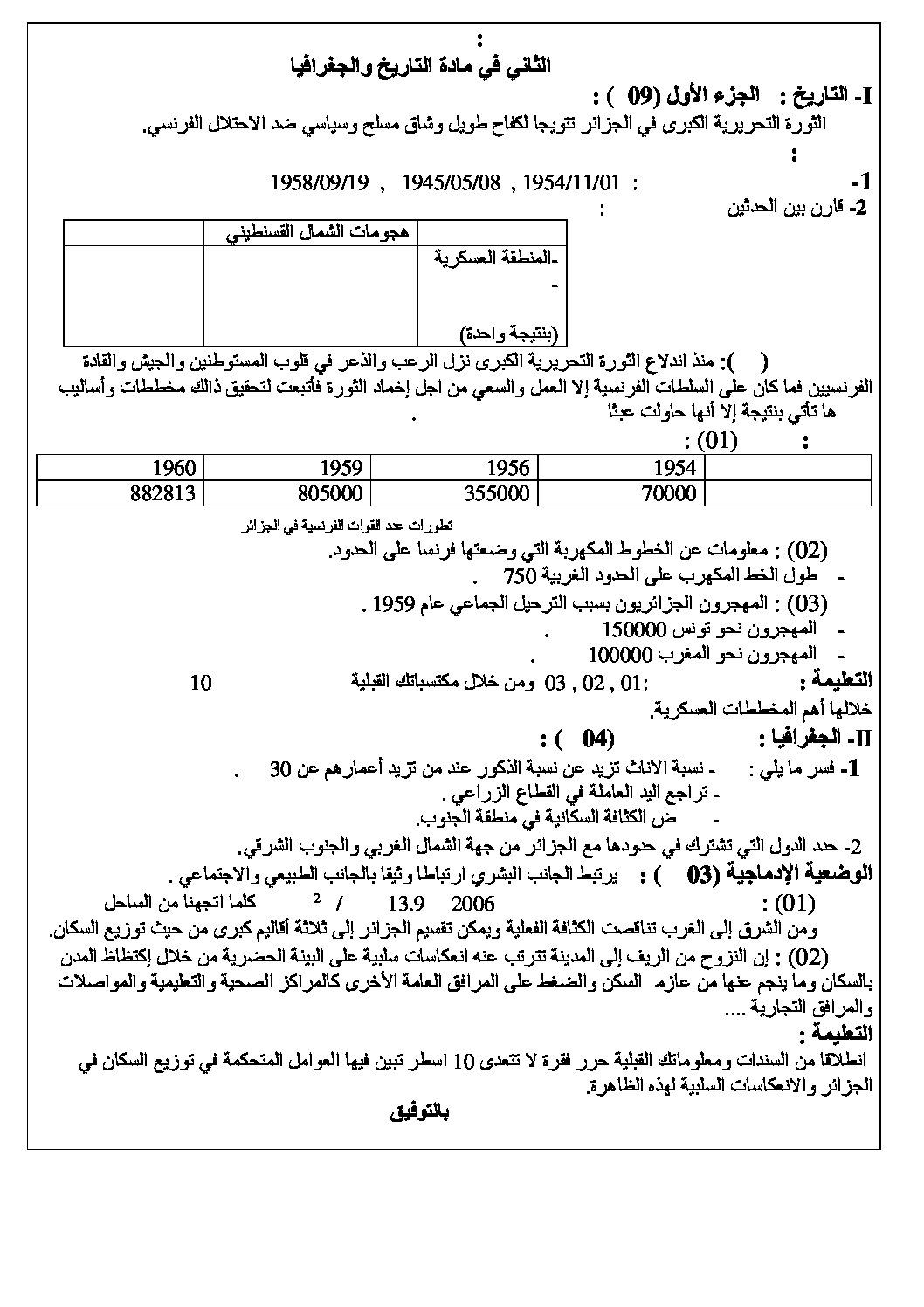 اختبار في التاريخ والجغرافيا الفصل الثاني السنة الرابعة متوسط رقم 31