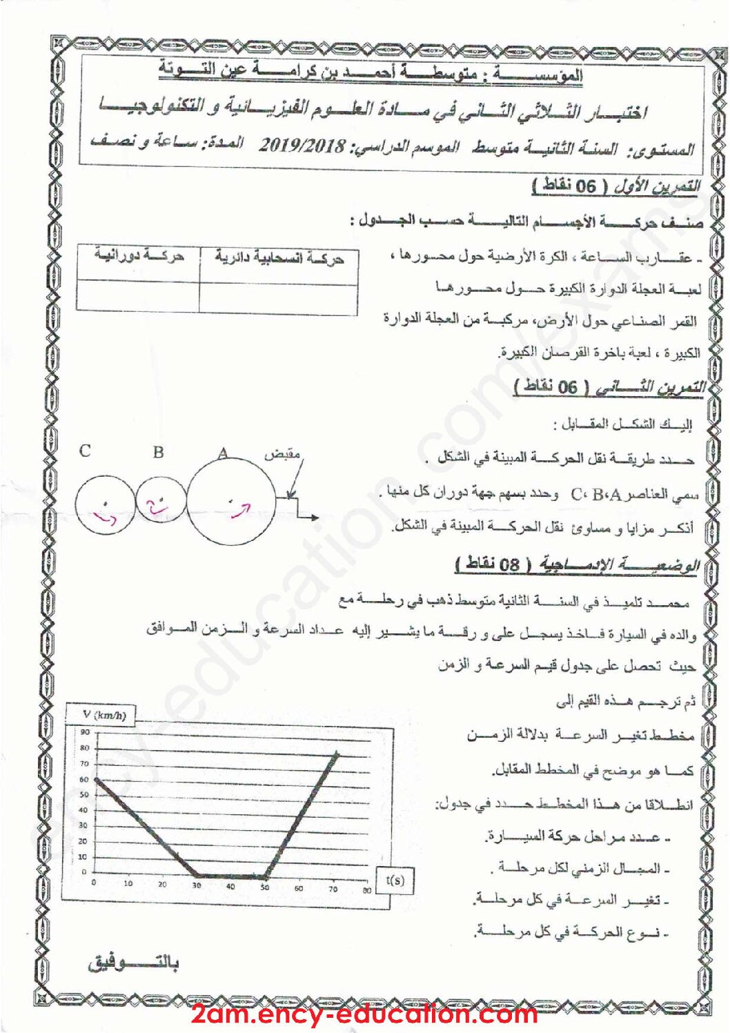 اختبار في العلوم الفيزيائية الفصل الثاني السنة الثانية متوسط رقم 31
