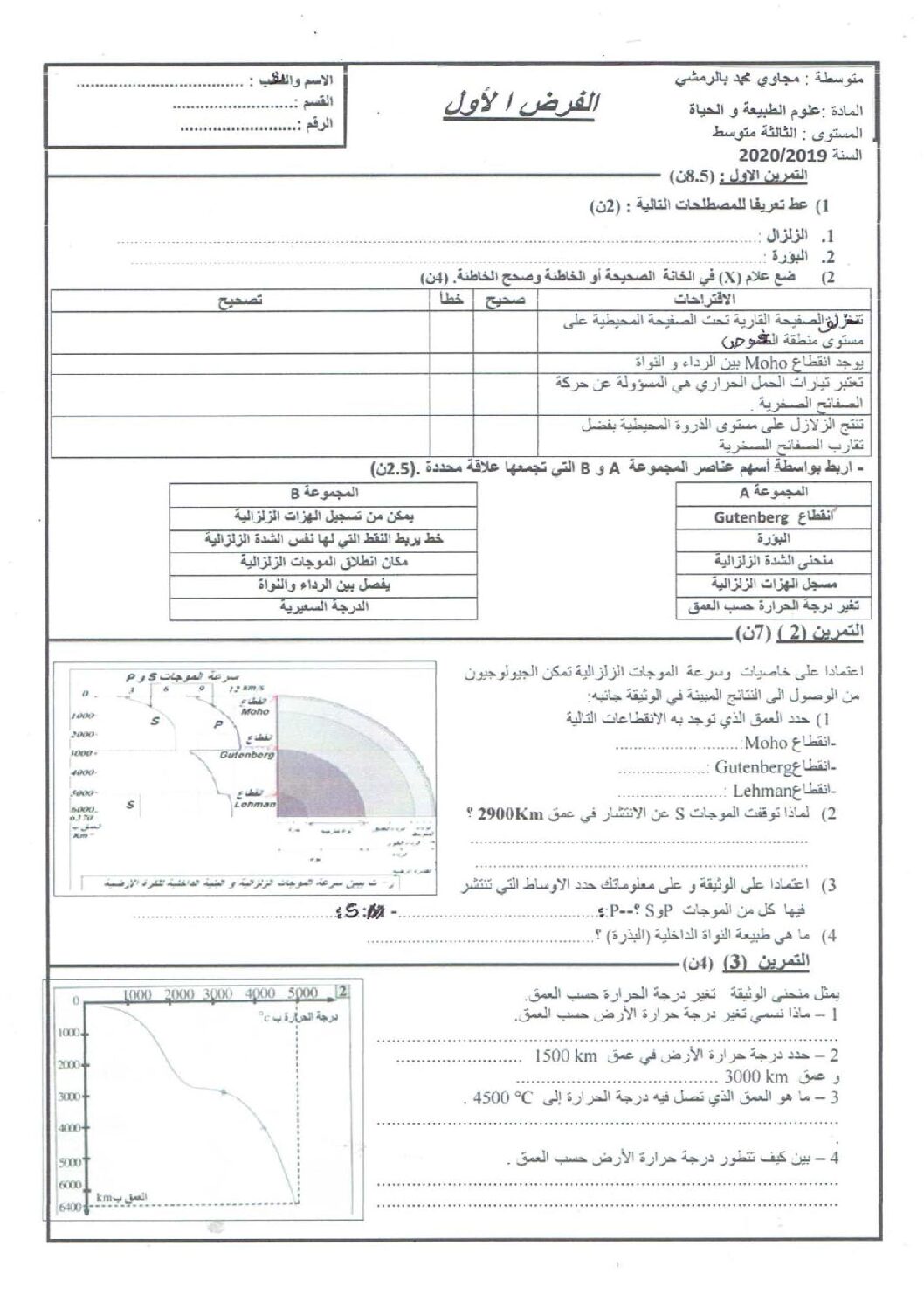 فرض في العلوم الطبيعية الفصل الأول السنة الثالثة متوسط رقم 32