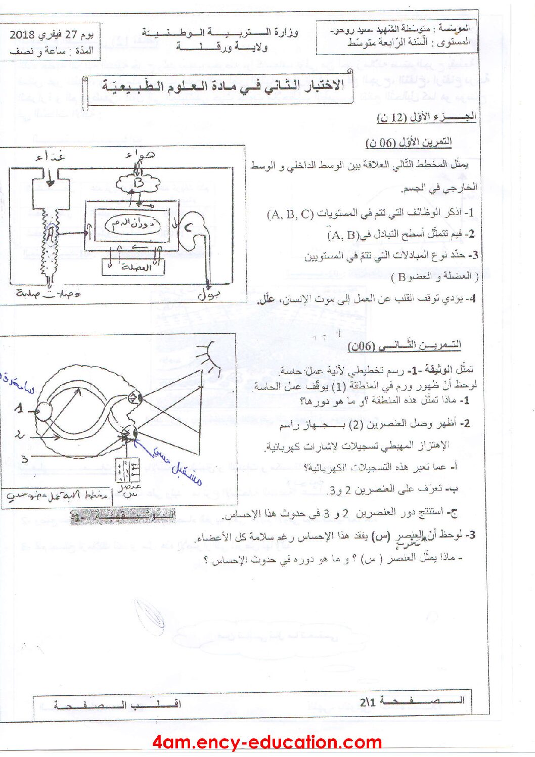 اختبار في العلوم الطبيعية الفصل الثاني السنة الرابعة متوسط رقم 33