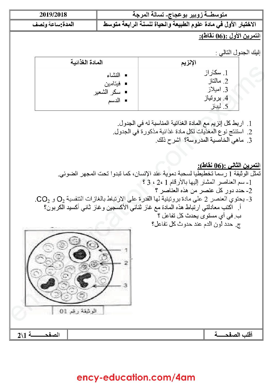 اختبار  في العلوم الطبيعية الفصل الأول السنة الرابعة متوسط رقم 34